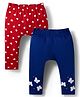 Doodle Poodle 100% Cotton Single Jersey Knit Full Length Diaper Leggings With Heart Print Pack Of 2 - Red & Navy Blue