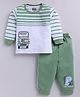 Nottie Planet Cotton Knit Full Sleeves Placement Striped & Bus Printed Tee With Joggers Set - Green