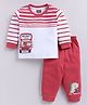 Nottie Planet Cotton Knit Full Sleeves Placement Striped & Bus Printed Tee With Joggers Set - Rust