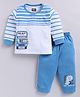 Nottie Planet Cotton Knit Full Sleeves Placement Striped & Bus Printed Tee With Joggers Set - Blue