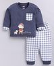 Nottie Planet Cotton Knit Full Sleeves Best Friends Text & Dog Printed Tee With Checked Joggers Set - Blue