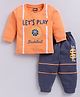 Nottie Planet Cotton Knit Full Sleeves Lets Play Basketball Text Printed Tee With Joggers Set - Orange