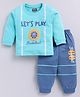 Nottie Planet Cotton Knit Full Sleeves Lets Play Basketball Text Printed Tee With Joggers Set - Aqua Blue