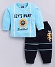 Nottie Planet Cotton Knit Full Sleeves Lets Play Basketball Text Printed Tee With Joggers Set - Sky Blue