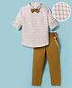 Mark & Mia Woven Full Sleeves Checkered Party Shirt & Trouser Set with Bow & Suspender - Multicolor