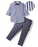 Mark & Mia Woven Full Sleeves Striped Party Shirt & Trouser Set With Bow & Suspender -  Blue
