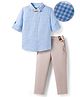 Mark & Mia Woven Full Sleeves Checkered Party Shirt & Trouser Set With Bow & Suspender - Light Blue