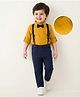 Mark & Mia Woven Full Sleeves Solid Party Shirt & Trouser Set With Bow & Suspender - Mustard