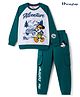 HoneyHap Disney Terry Knit Full Raglan Sleeves Sweatshirt & Joggers Set with Mickey Mouse Graphic & Badge Detailing - Teal Blue