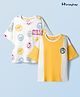 Honeyhap Marvel Terry Knit Oversize Drop Shoulder Half Sleeves T-Shirt with Front and Back Avengers Graphic Pack of 2 - White & Yellow
