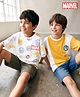 Honeyhap Marvel Terry Knit Oversized Drop Shoulder Half Sleeves T-Shirt with Front and Back Avengers Graphic Pack of 2 - White & Yellow
