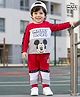 Babyhug Disney Single Jersey Knit Full Sleeves Cut & Sew T-Shirt & Lounge Pant Set with Mickey Mouse Graphic & Tape Detailing - Red