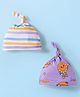 Babyhug 100% Cotton Knit Knot Cap With Stripes & Floral Print Pack of 2 Purple - Diameter 10.5 cm