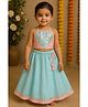 Saka Designs By Sapna Cotton Blend Woven Sleeveless Sequins Embellished Halter Neck Lehenga Choli Set - Aqua Blue & Pink
