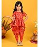 Saka Designs By Sapna Cotton Blend Woven Half Sleeves Swirl Leaves Foil Printed Peplum Top & Dhoti Set - Red