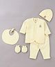 I Bears Interlock Knit Full Sleeves T-Shirt & Pant Set With Cap Mittens & Bib - Yellow