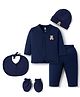 I Bears Interlock Knit Full Sleeves T-Shirt & Pant Set With Cap Mittens & Bib - Navy Blue