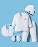 I Bears Interlock Knit Full Sleeves T-Shirt & Pant Set With Cap Mittens & Bib - White
