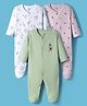 I Bears Interlock Knit Full Sleeves Footed Sleepsuit With Floral Print Pack Of 3 - Olive Green Pink & White