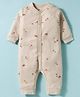 I Bears Interlock Knit Full Sleeves Romper With Animal Print - Beige