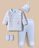 I Bears Interlock Woven Full Sleeves Night Suit Cap & Mittens With Bear Print - Light Blue