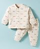 I Bears Interlock Woven Full Sleeves Co-ords Night Suit With Vehicle Print - Beige