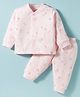 I Bears Interlock Woven Full Sleeves Co-ords Night Suit With Animal Print - Pink