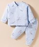 I Bears Interlock Woven Full Sleeves Co-ords Night Suit With Animal Print - Light Blue