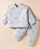I Bears Interlock Woven Full Sleeves Co-ords Night Suit With Animal Print - Grey