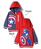 Babyhug Marvel Terry Knit Drop Shoulder Full Sleeves Cut & Sew Hooded Sweatjacket With Front & Back Avengers Foil Print & Kangaroo Pockets - Red & Blue