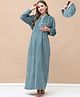 Secret Wish Woollen Woven Full Sleeves Geometric Printed Maternity Hooded Nighty With Centre Front Nursing Access - Green