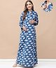 Secret Wish Woollen Woven Full Sleeves Star Printed Maternity Nighty With Centre Front Nursing Access - Blue
