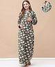Secret Wish Woollen Woven Full Sleeves Star Printed Maternity Nighty With Centre Front Nursing Access - Green