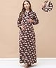 Secret Wish Woollen Woven Full Sleeves Star Printed Maternity Nighty With Centre Front Nursing Access - Brown