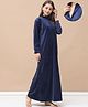 Secret Wish Velvet Woven Full Sleeves Solid Maternity Nighty With Centre Front Access - Navy Blue