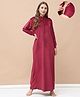 Secret Wish Velvet Woven Full Sleeves Solid Maternity Nighty With Centre Front Access - Maroon