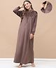Secret Wish Velvet Woven Full Sleeves Solid Maternity Nighty With Centre Front Access - Brown