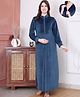 Secret Wish Velvet Woven Full Sleeves Solid Maternity Nighty With Centre Front Access - Blue