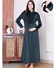 Secret Wish Velvet Woven Full Sleeves Solid Maternity Nighty With Centre Front Access - Green