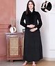 Secret Wish Velvet Woven Full Sleeves Solid Maternity Nighty With Centre Front Access - Black