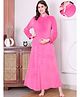 Secret Wish Velvet Woven Full Sleeves Solid Maternity Nighty With Centre Front Access - Pink
