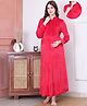 Secret Wish Velvet Woven Full Sleeves Solid Maternity Nighty With Centre Front Access - Red