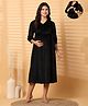 Secret Wish Velour Knit Three Fourth Sleeves Solid Side Zipper Access Maternity Dress - Black