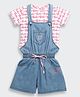 Barbie by Tiny Girl Cotton Woven Typogrpaphy Printed Dungaree With Tee - Dark Blue