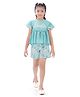Barbie by Tiny Girl Cap Sleeves Typography Printed Peplum Top With Shorts Set - Turquoise Blue