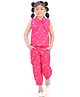 Barbie by Tiny Girl Sleeveless Barbie Face & Palm Tree Printed Top With Joggers Set - Hot Pink
