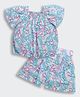 Barbie by Tiny Girl Woven Half Sleeves Typography Printed Top With Coordinating shorts Set - White