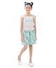 Barbie by Tiny Girl Woven Cap Sleeves Typography Printed Top With Skirt Set - Turquoise Green