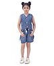 Barbie by Tiny Girl Denim Woven Sleeveless Solid Top With Shorts Set - Blue