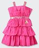 Barbie by Tiny Girl Woven Mattel Featuring Character Printed Sleeveless Sequins Embellished Layered Dress - Hot Pink